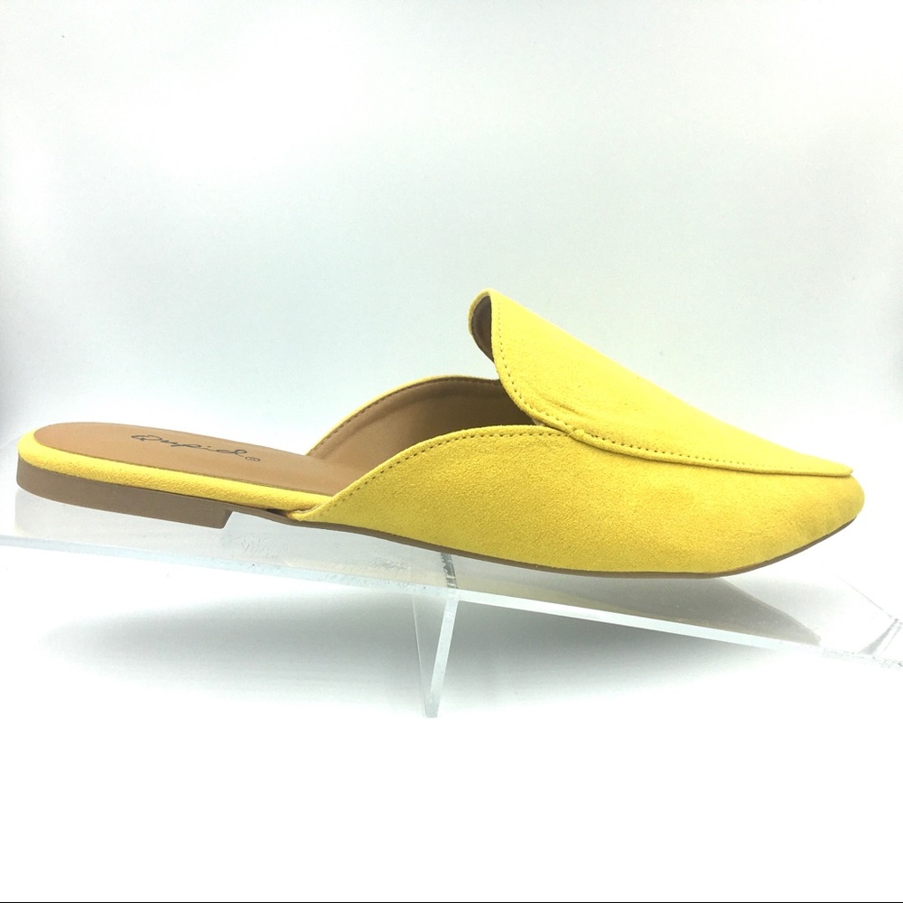 LAST PAIR Yellow Classic Mules in Faux Suede Flats - Picture 4 of 8
